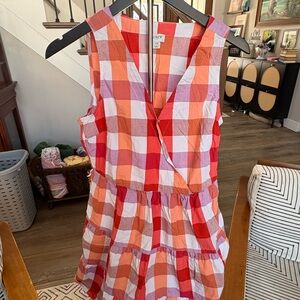J. Crew Red and Pink Checkered Sleeveless Dress
